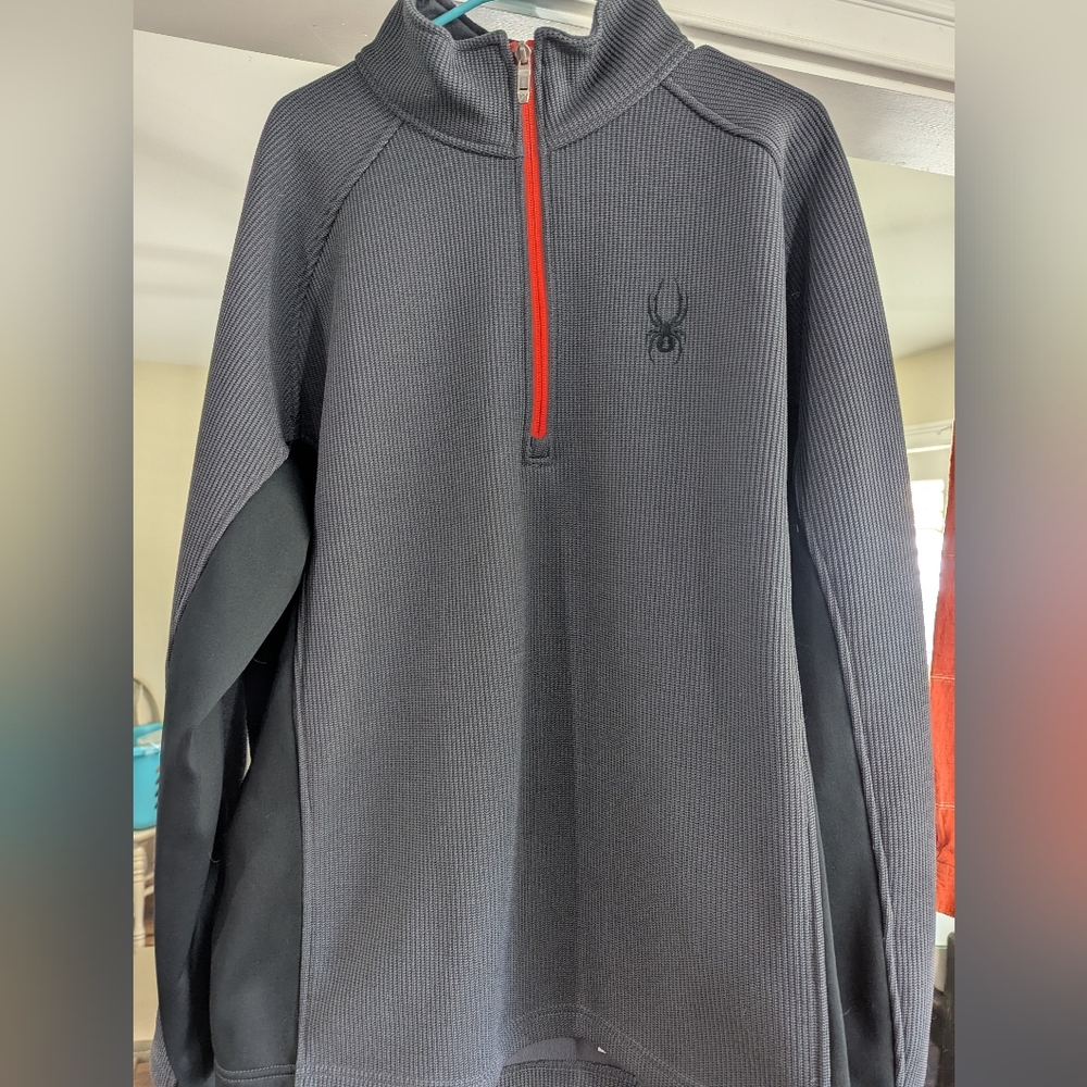 Spyder Charcoal Half-Zip Core Sweater Pullover with Red Zipper. Men's XXL